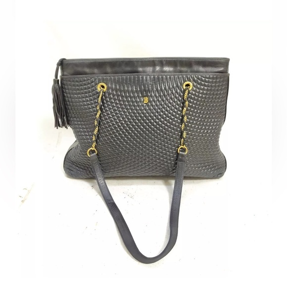 Authentic Bally Shoulder Bag  Black Leather with gold accent trim straps EUC - Picture 10 of 10